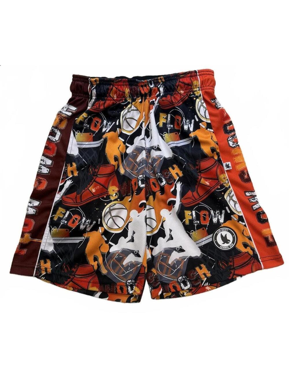 Flow Society Boys' Swoosh Attack Graphic Basketball Shorts Black/Red Youth Large